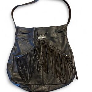 Harley-Davidson Black Leather Fringe Shoulder Bag